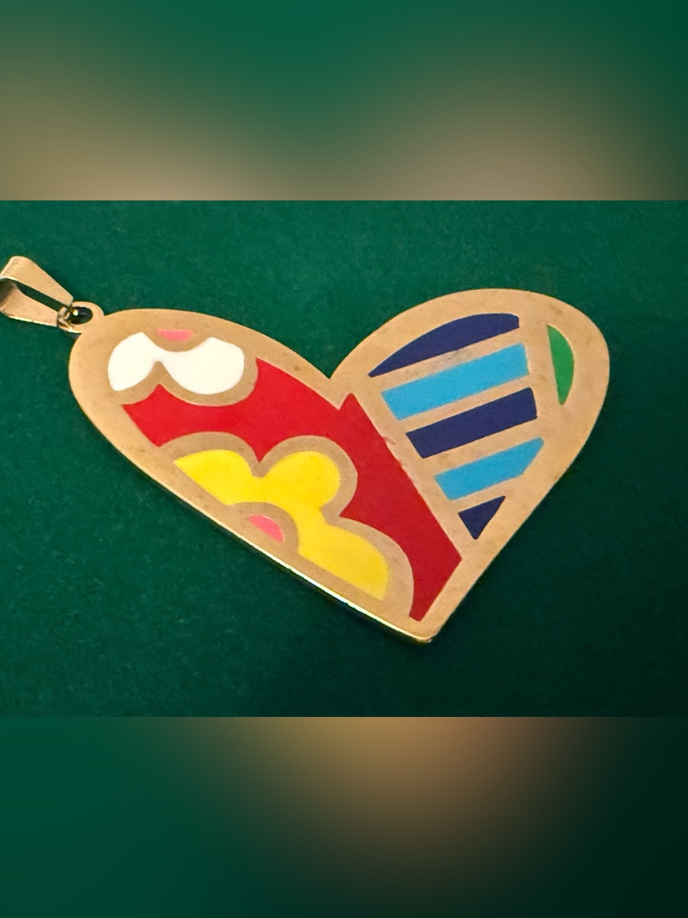 Goldtone X Large Colorful Heart Enamel Pendant - Multicolor